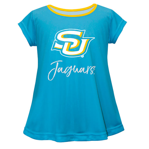 Southern University Jaguars Vive La Fete Girls Game Day Short Sleeve Blue Top with School Logo and Name