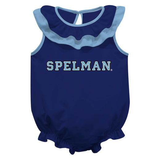 Spelman College Blue Sleeveless Ruffle Onesie Logo Bodysuit