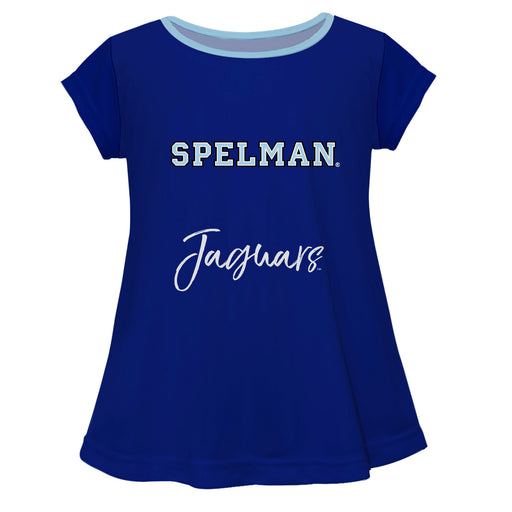 Spelman College Vive La Fete Girls Game Day Short Sleeve Blue Top with School Logo and Name