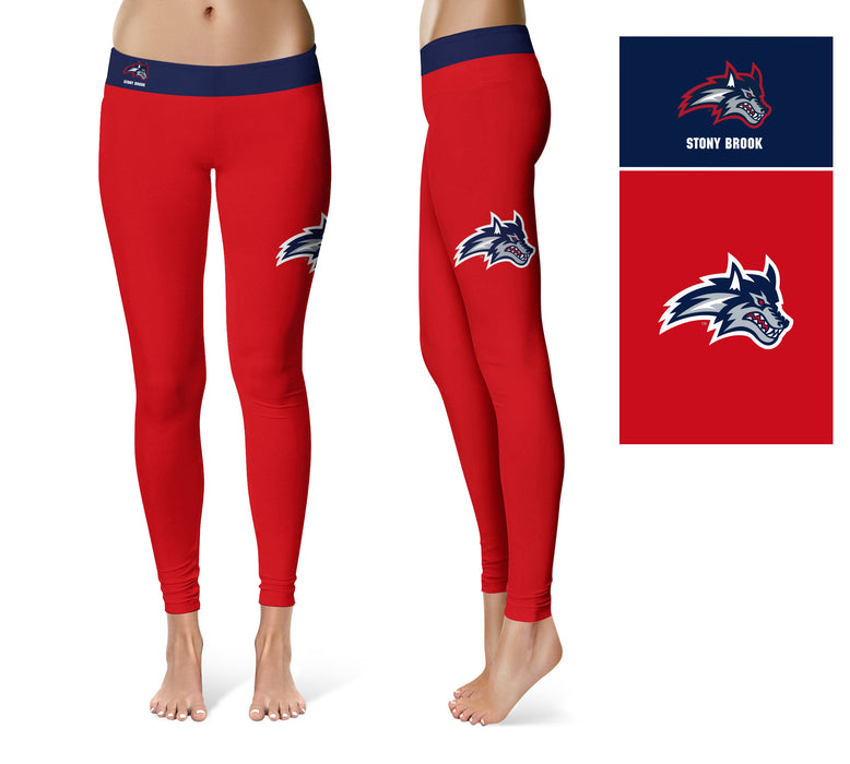 Stony Brooks Seawolves Vive La Fete Game Day Collegiate Logo on Thigh Red Women Yoga Leggings 2.5 Waist Tights - Vive La Fête - Online Apparel Store