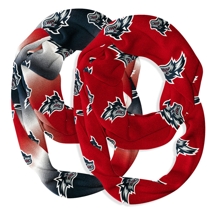 Stony Brook Seawolves Vive La Fete All Over Logo Collegiate Women Set of 2 Light Weight Ultra Soft Infinity Scarfs