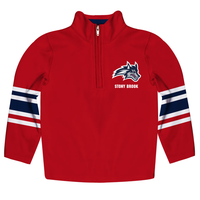 Stony Brook Seawolves  Vive La Fete Game Day Red Quarter Zip Pullover Stripes on Sleeves