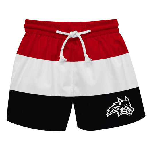Stony Brook Seawolves Vive La Fete Red White Black Stripes Swimtrunks V1