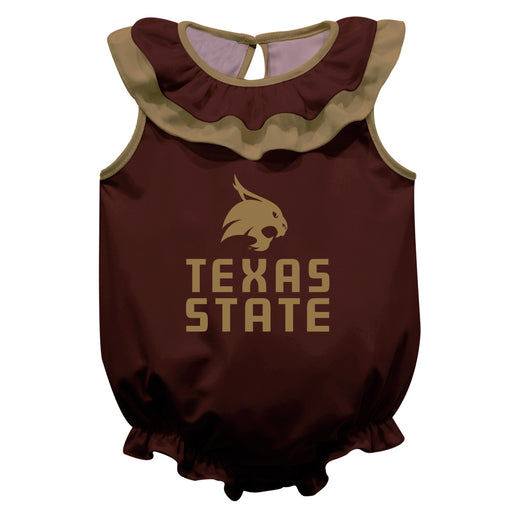 TXST Texas State Bobcats Maroon Sleeveless Ruffle Onesie Logo Bodysuit by Vive La Fete