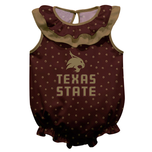 Texas State University Bobcats TXST Swirls Maroon Sleeveless Ruffle Onesie Logo Bodysuit