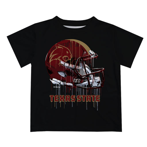 Texas State University Bobcats TXST Original Dripping Football Black T-Shirt by Vive La Fete
