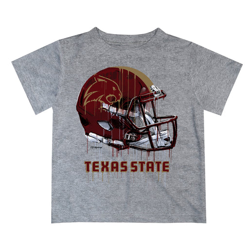 Texas State University Bobcats TXST Original Dripping Football Heather Gray T-Shirt by Vive La Fete