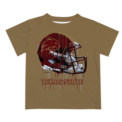 Texas State University Bobcats TXST Original Dripping Football Gold T-Shirt by Vive La Fete