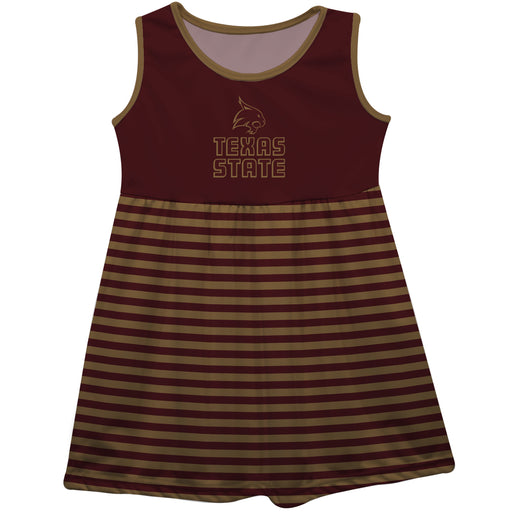 Texas State University Bobcats TXST Maroon and Gold Sleeveless Tank Dress with Stripes on Skirt by Vive La Fete