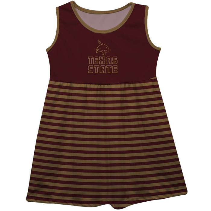 Texas State University Bobcats TXST Maroon and Gold Sleeveless Tank Dress with Stripes on Skirt by Vive La Fete