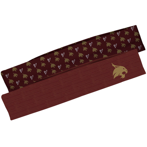 TXST Texas State Bobcats Vive La Fete Girls Women Game Day Set of 2 Stretch Headbands Repeat Logo Maroon and Logo