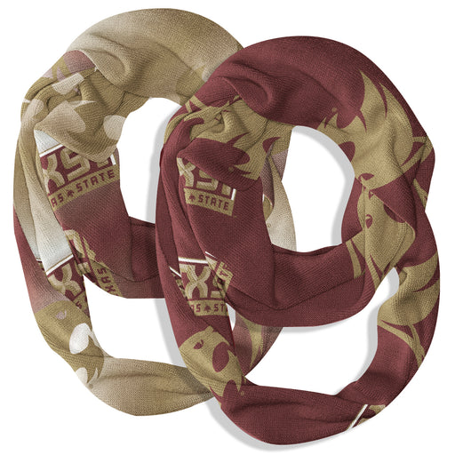 Texas State Bobcats Vive La Fete All Over Logo Collegiate Women Set of 2 Light Weight Ultra Soft Infinity Scarfs