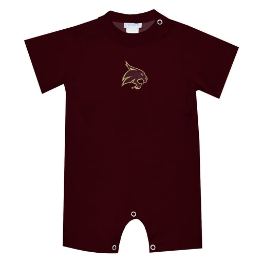 Texas State University Bobcats TXST Embroidered Maroon Knit Short Sleeve Boys Romper