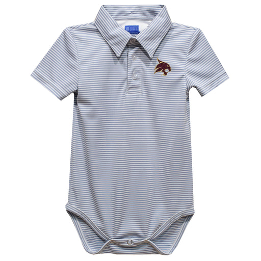 Texas State University Bobcats TXST Embroidered Gray Stripe Knit Polo Onesie