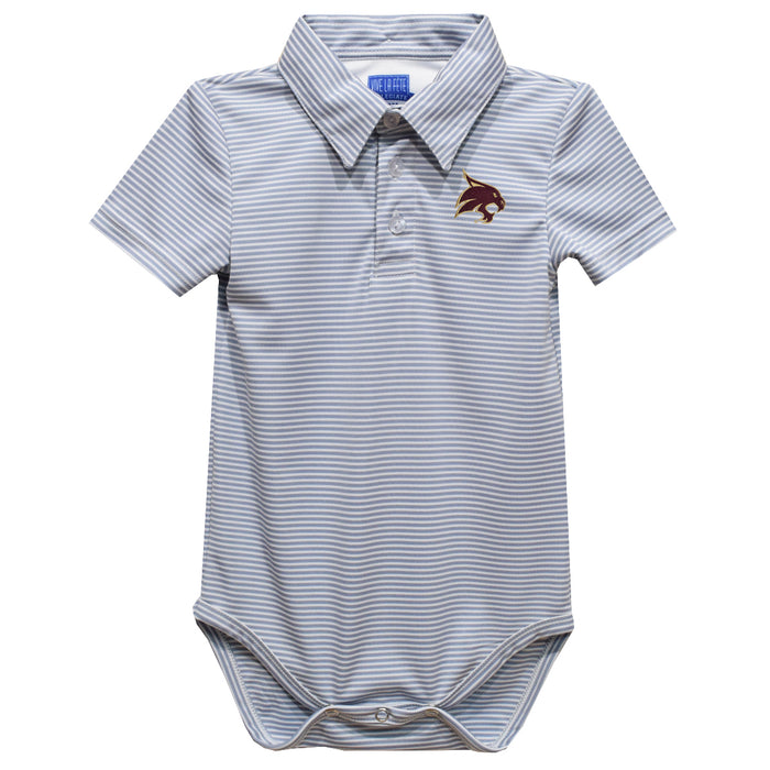 Texas State University Bobcats TXST Embroidered Gray Stripe Knit Polo Onesie