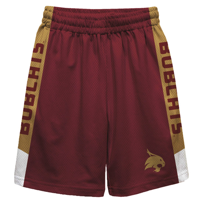 TXST Texas State Bobcats Vive La Fete Game Day Maroon Stripes Boys Solid Gold Athletic Mesh Short