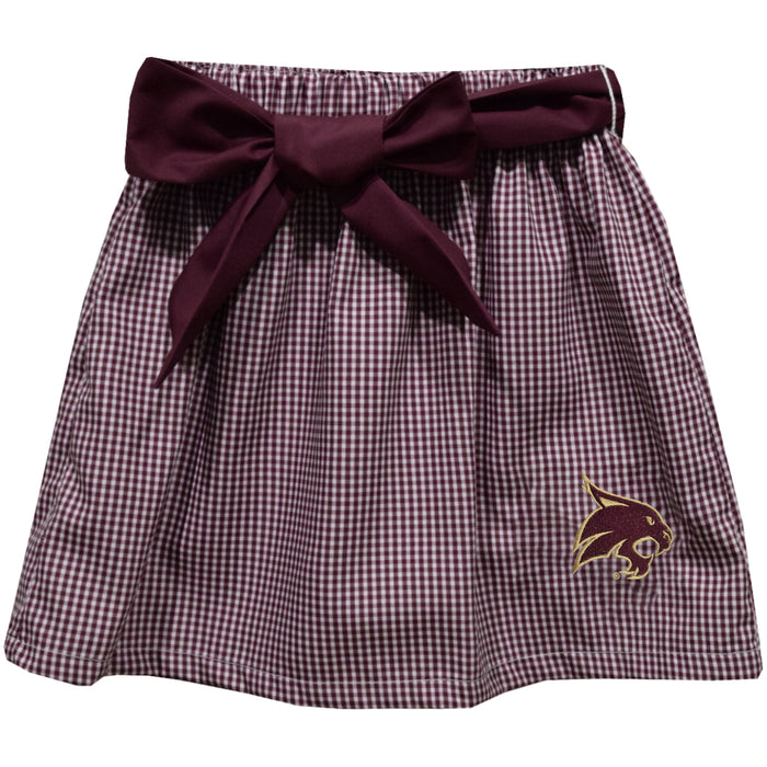 Texas State University Bobcats TXST Embroidered Maroon Gingham Skirt With Sash