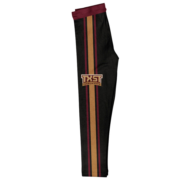 Texas State Bobcats TXST Vive La Fete Girls Game Day Black with Maroon Stripes Leggings Tights