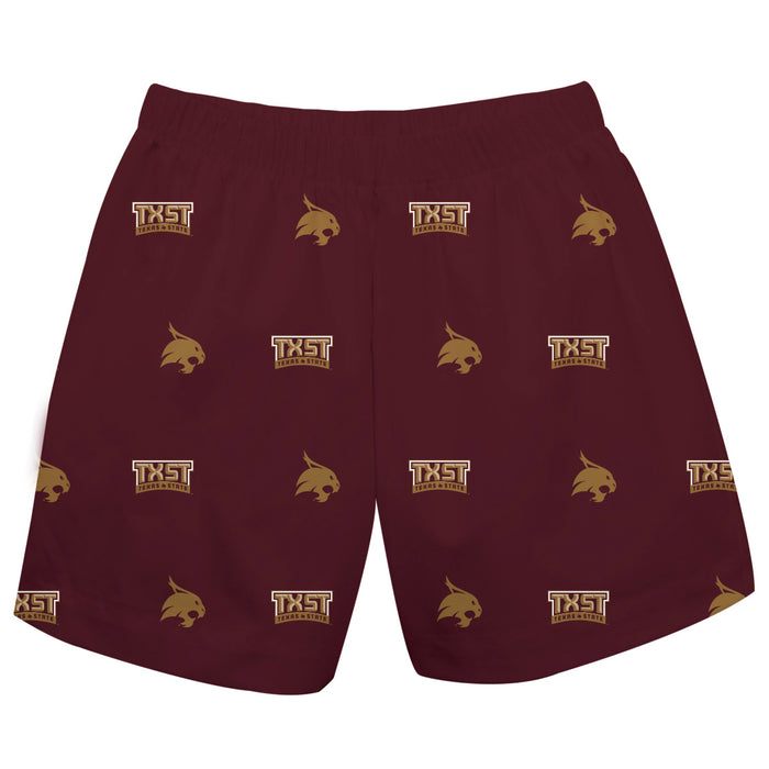 TXST Texas State Bobcats Vive La Fete Boys Game Day All Over Logo Elastic Waist Classic Play Maroon Pull On Short
