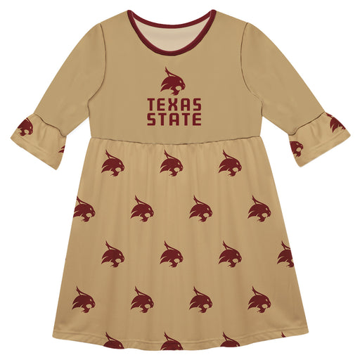 TXST Texas State Bobcats Vive La Fete Girls Game Day 3/4 Sleeve Solid Gold All Over Logo on Skirt