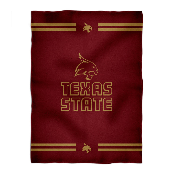 TXST Texas State Bobcats Vive La Fete Game Day Warm Lightweight Fleece Maroon Throw Blanket 40 X 58 Logo and Stripes