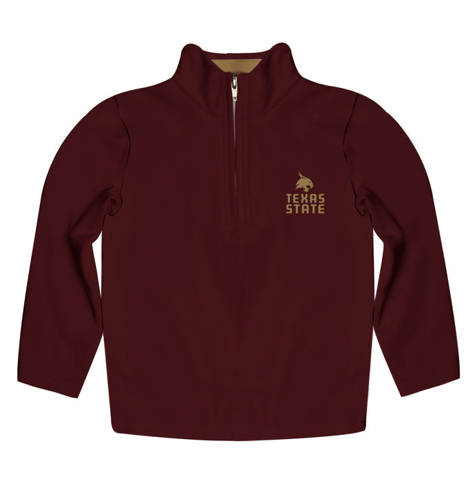 TXST Texas State Bobcats Vive La Fete Game Day Solid Maroon Quarter Zip Pullover Sleeves