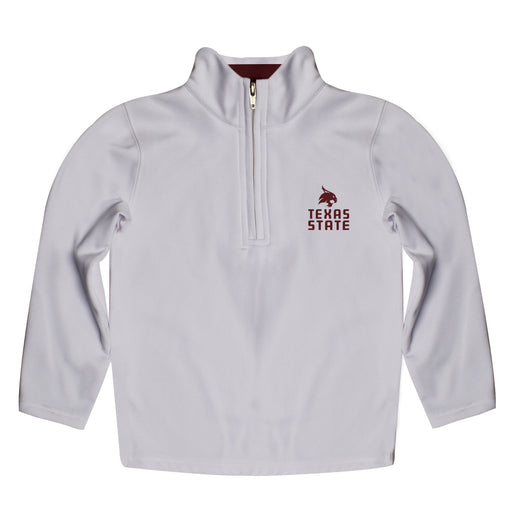 TXST Texas State Bobcats Vive La Fete Game Day Solid White Quarter Zip Pullover Sleeves