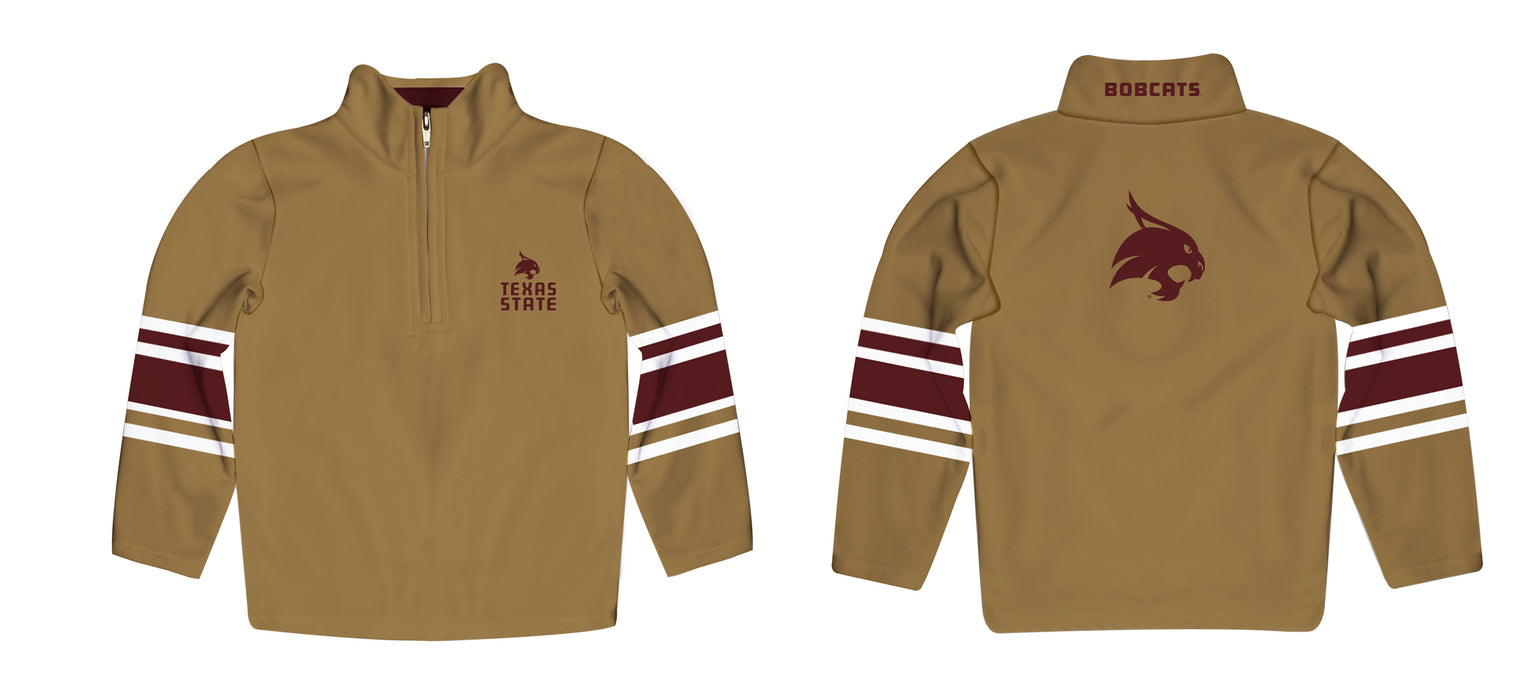TXST Texas State Bobcats Vive La Fete Game Day Gold Quarter Zip Pullover Stripes on Sleeves - Vive La Fête - Online Apparel Store
