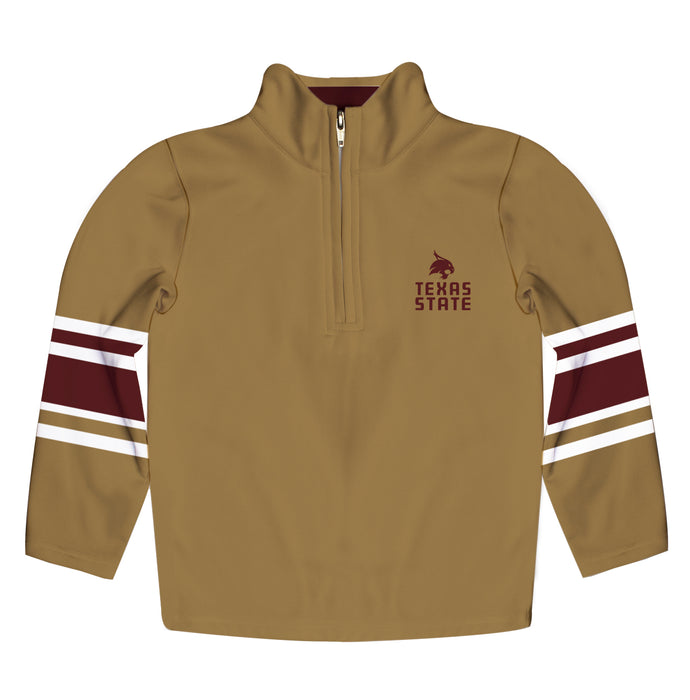 TXST Texas State Bobcats Vive La Fete Game Day Gold Quarter Zip Pullover Stripes on Sleeves