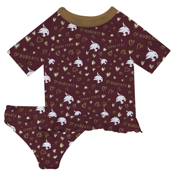 Texas State University Bobcats TXST Vive La Fete All Over Logo Maroon Long Sleeve Bikini Set