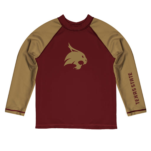 TXST Texas State Bobcats Vive La Fete Maroon and Gold Long Sleeve Raglan Rashguard
