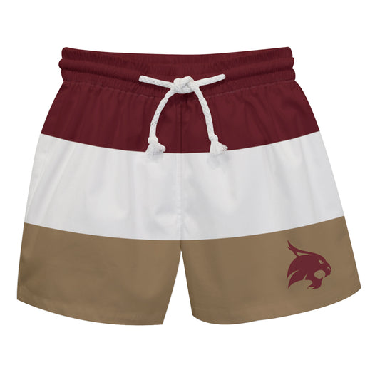 TXST Texas State Bobcats Vive La Fete Maroon White Gold Stripes Swimtrunks V1