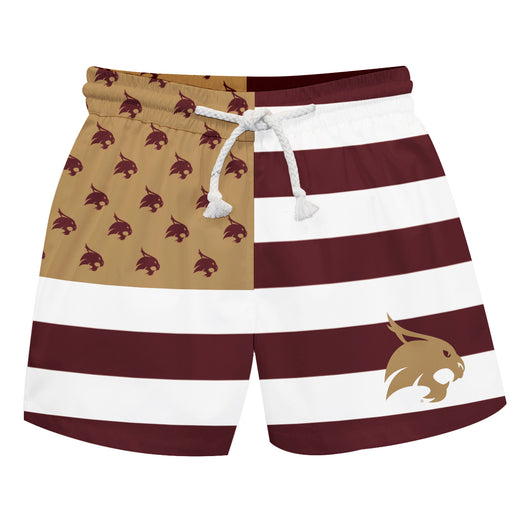 TXST Texas State Bobcats Vive La Fete Game Day Maroon White Gold Flag Swimtrunks V1