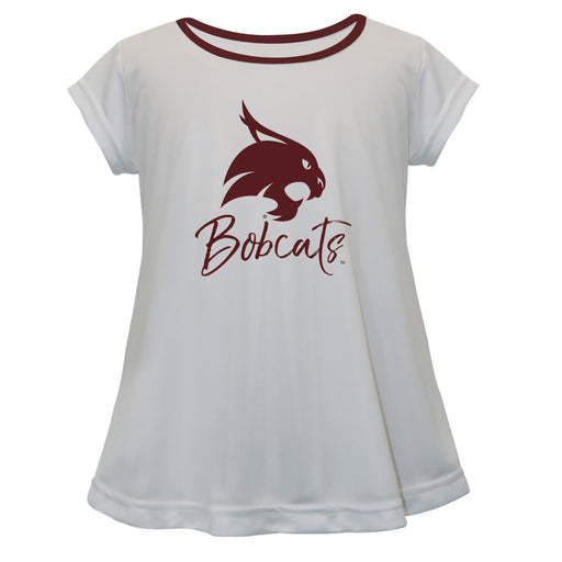 TXST Texas State Bobcats Vive La Fete Girls Game Day Short Sleeve White Top with School Logo and Name