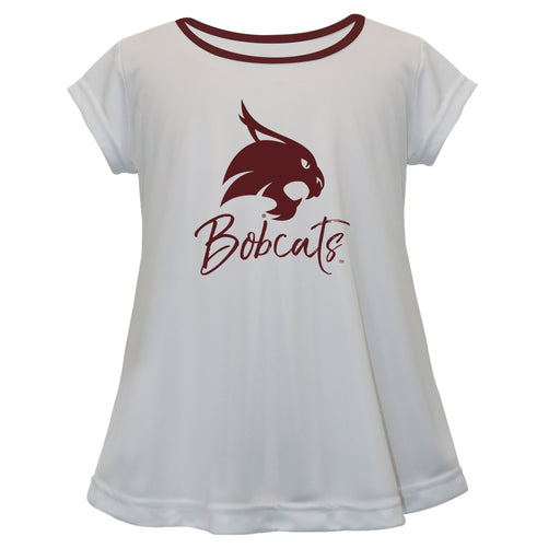 TXST Texas State Bobcats Vive La Fete Girls Game Day Short Sleeve White Top with School Logo and Name