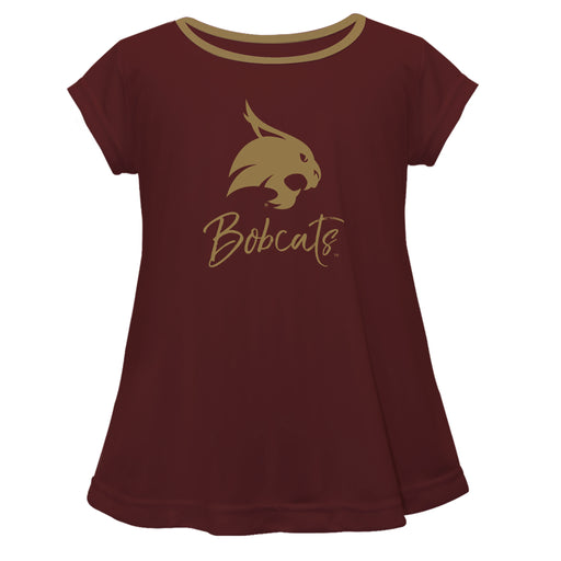 TXST Texas State Bobcats Vive La Fete Girls Game Day Short Sleeve Maroon Top with School Logo and Name