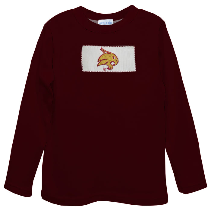 Texas State University Bobcats Smocked Maroon Knit Long Sleeve Boys Tee Shirt