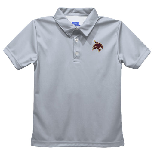 Texas State University Bobcats TXST Embroidered Gray Short Sleeve Polo Box Shirt