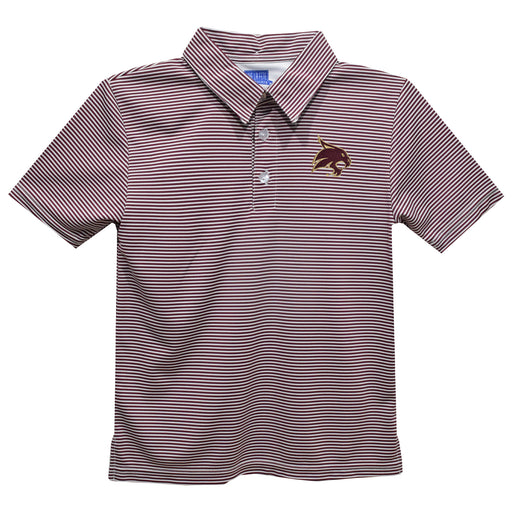 Texas State University Bobcats TXST Embroidered Maroon Stripes Short Sleeve Polo Box Shirt