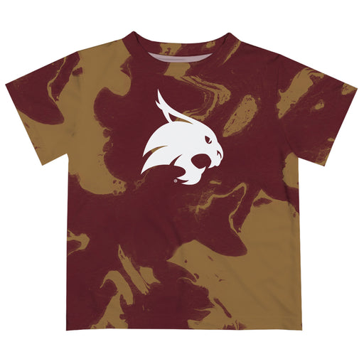 Texas State University Bobcats TXST Vive La Fete Marble Boys Game Day Maroon Short Sleeve Tee