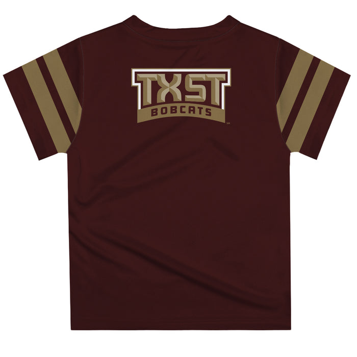 TXST Texas State Bobcats Vive La Fete Boys Game Day Maroon Short Sleeve Tee with Stripes on Sleeves - Vive La Fête - Online Apparel Store