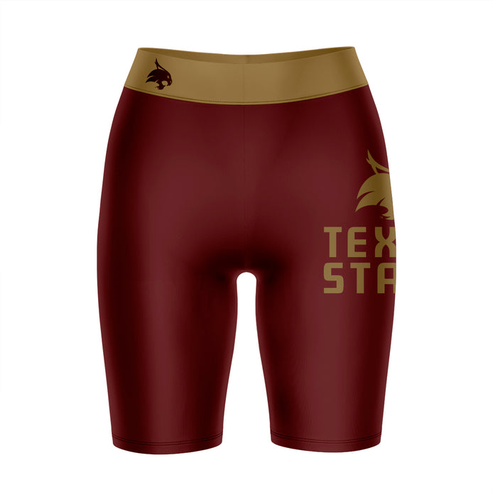 TXST Texas State Bobcats Vive La Fete Game Day Logo on Thigh and Waistband Maroon and Gold Women Bike Short 9 Inseam
