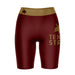 TXST Texas State Bobcats Vive La Fete Game Day Logo on Thigh and Waistband Maroon and Gold Women Bike Short 9 Inseam
