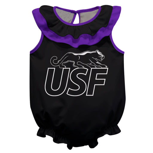 Sioux Falls Cougars USF Black Sleeveless Ruffle Onesie Mascot Bodysuit by Vive La Fete