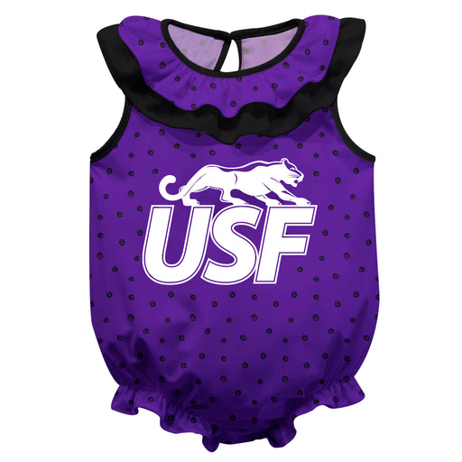 Sioux Falls Cougars USF Swirls Purple Sleeveless Ruffle Onesie Logo Bodysuit