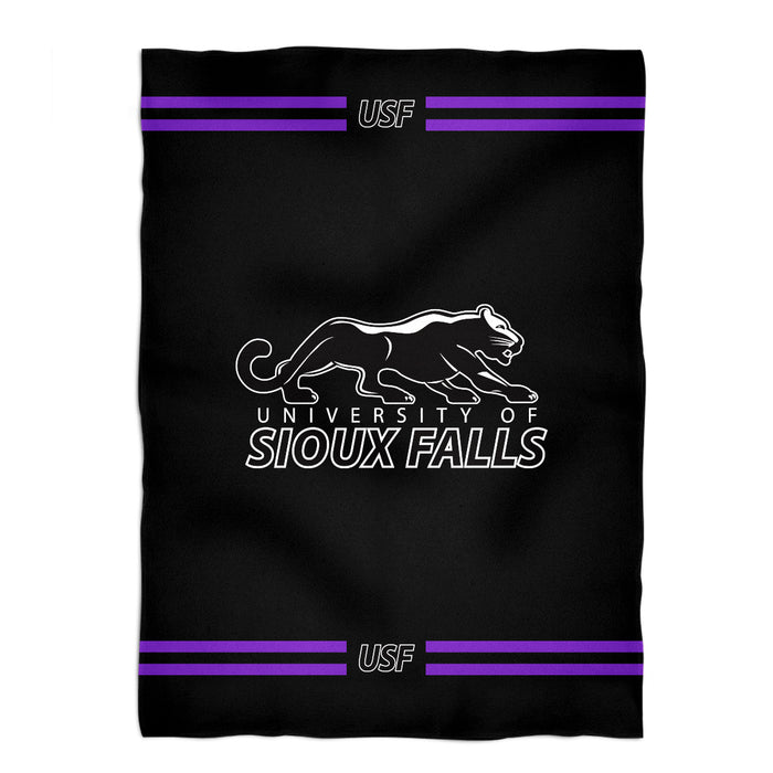 Sioux Falls Cougars USF Vive La Fete Game Day Soft Premium Fleece Black Throw Blanket 40" x 58” Logo and Stripes - Vive La Fête - Online Apparel Store