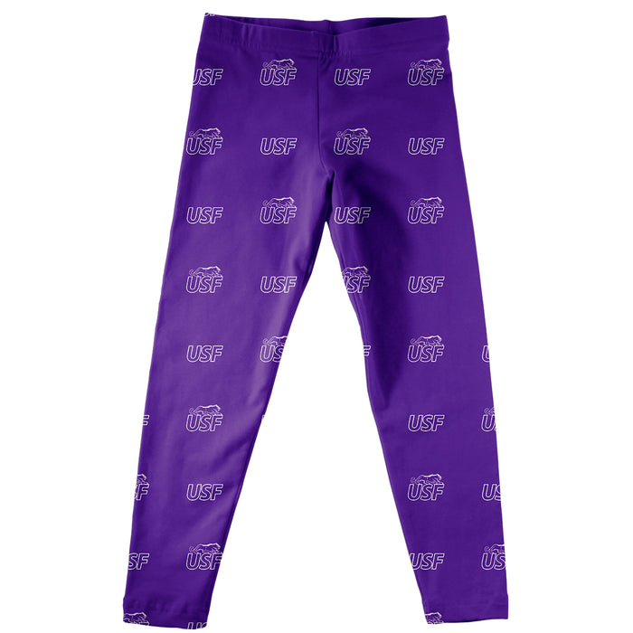 Sioux Falls Cougars USF Vive La Fete Girls Game Day All Over Logo Elastic Waist Classic Play Purple Leggings Tights - Vive La Fête - Online Apparel Store