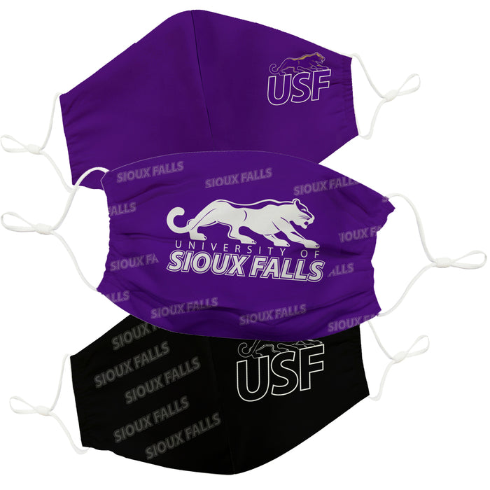 Sioux Falls Cougars USF 3 Ply Vive La Fete Face Mask 3 Pack Game Day Collegiate Unisex Face Covers Reusable Washable - Vive La Fête - Online Apparel Store
