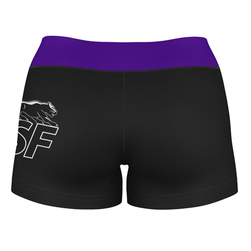 Sioux Falls Cougars USF Vive La Fete Logo on Thigh & Waistband Black & Purple Women Booty Workout Shorts 3.75 Inseam" - Vive La Fête - Online Apparel Store