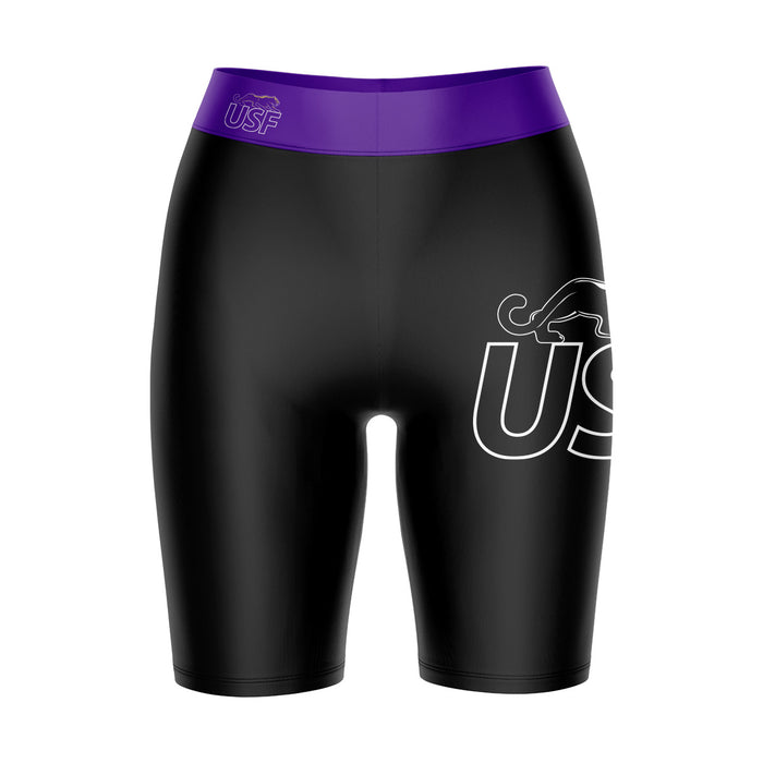 Sioux Falls Cougars USF Vive La Fete Game Day Logo on Thigh and Waistband Black and Purple Women Bike Short 9 Inseam"